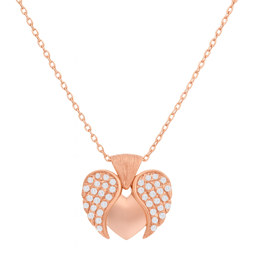 Rose Gold Heart Pendant with Openable Wings Necklace