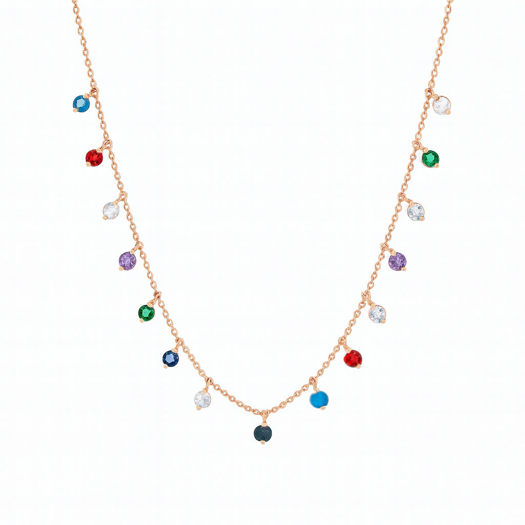 Multicolor Drop Charm Necklace in Rose Gold