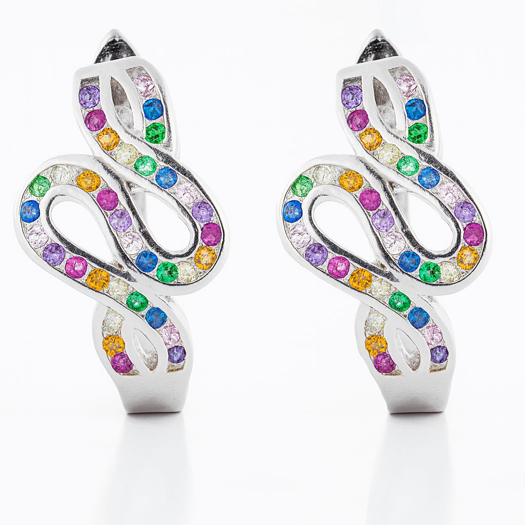 Serpent Multicolor Stone Hoop Earrings