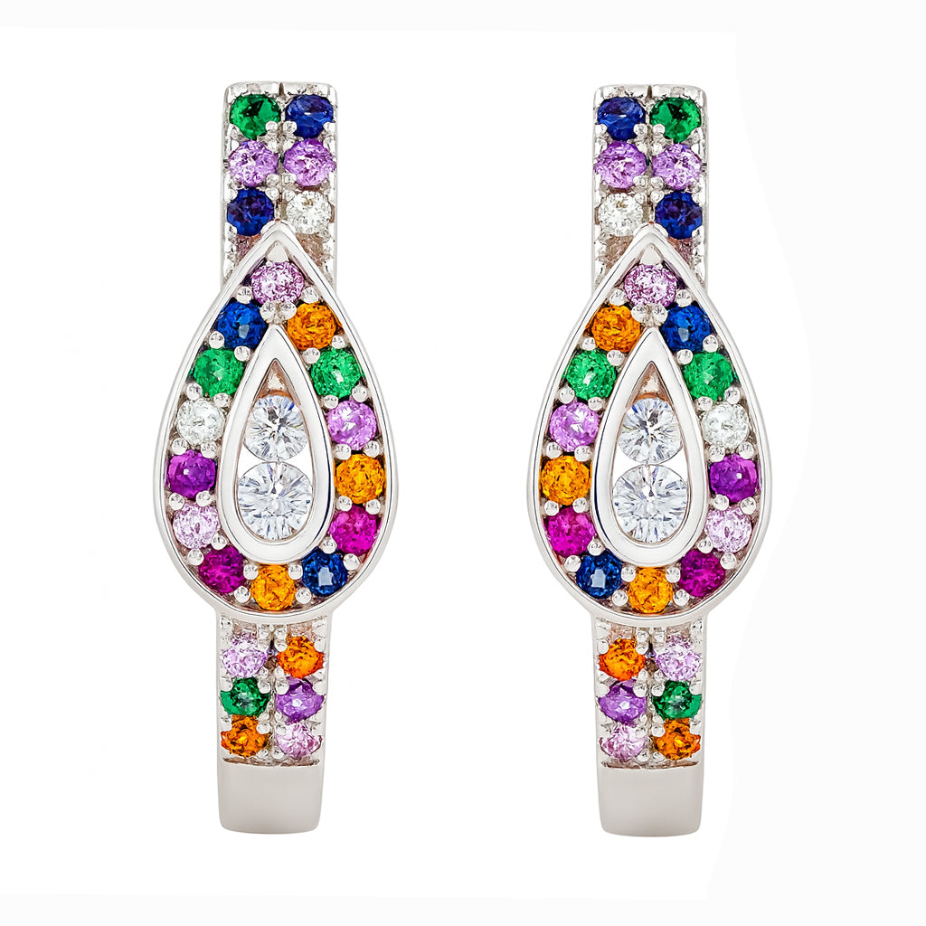 Multicolor Crystal Drop Bali Earrings