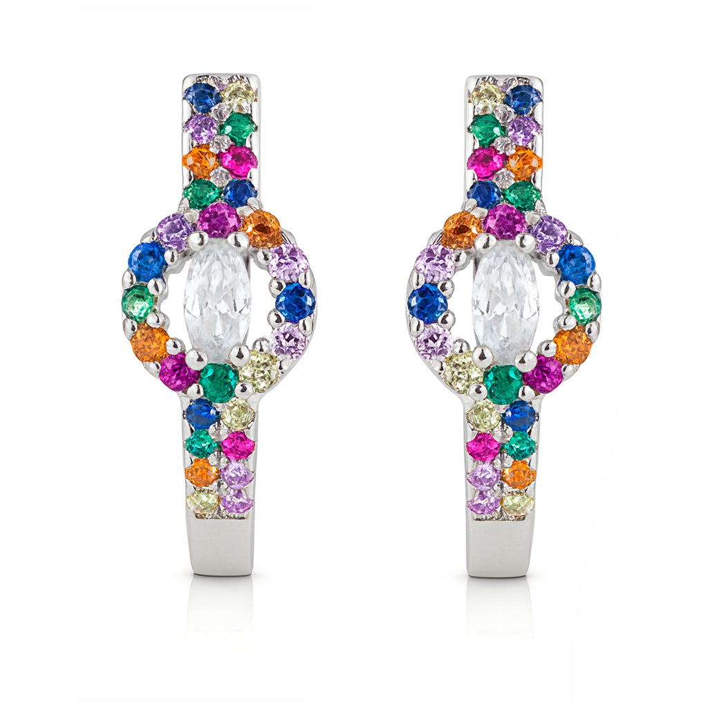 Round Multicolor Hoop Earrings with Center Stone