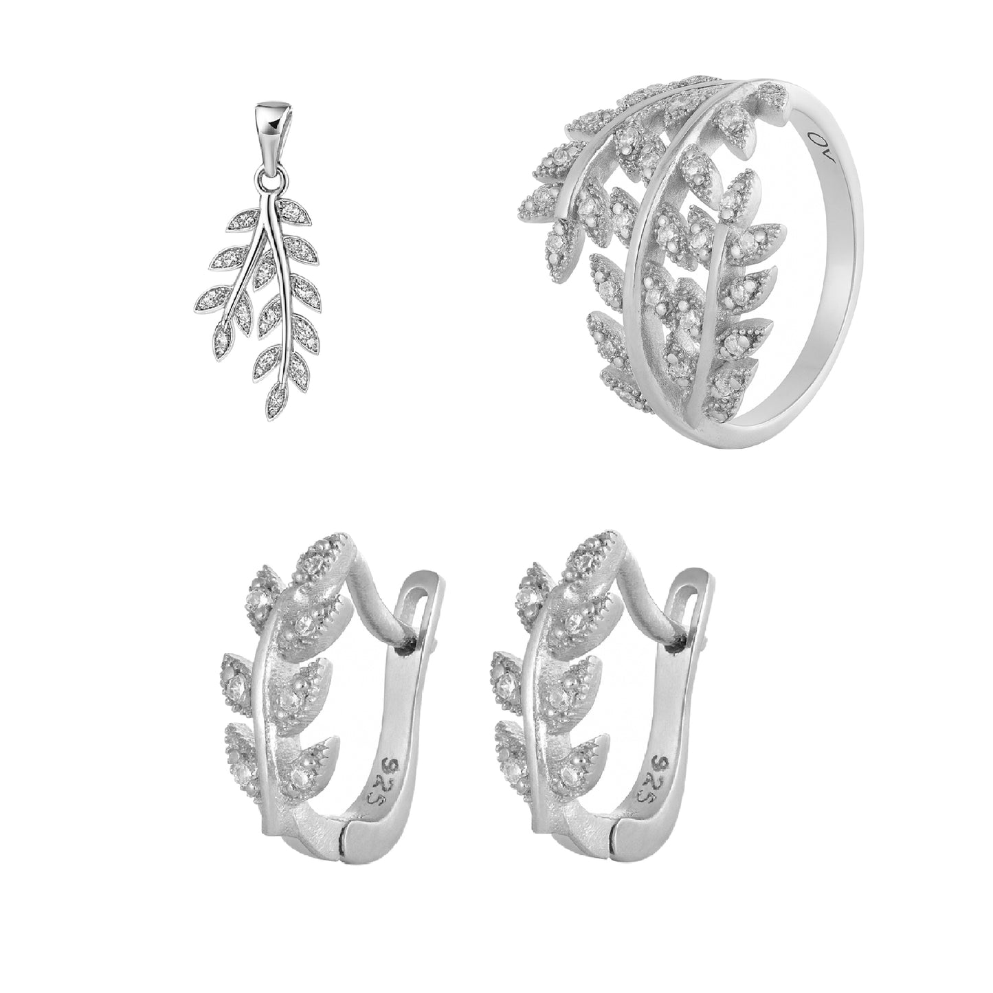 Leaves Set – Nature-Inspired Pendant, Ring & Earrings in 925 Silver