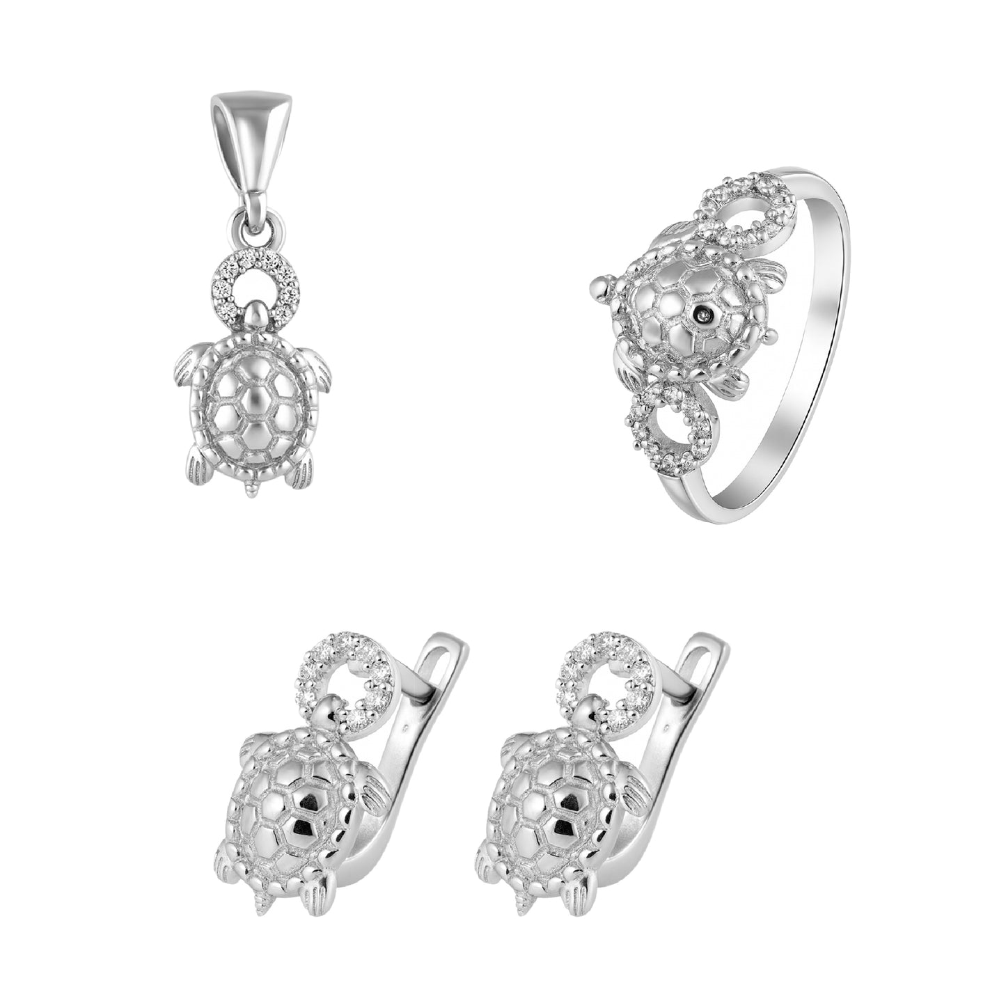 Round 3 Pendant Set with Central Belt – 925 Silver, Rhodium Plated