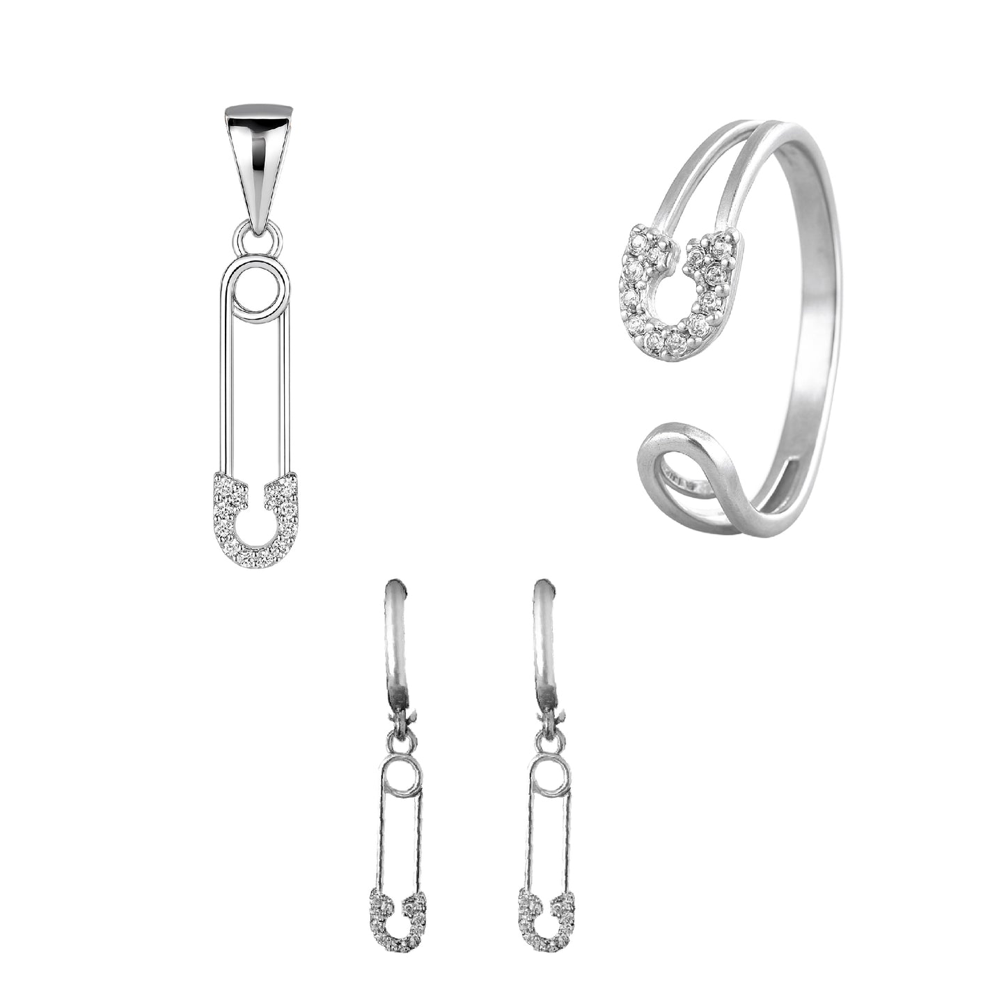 Safety Pin Design 3-Piece Jewelry Set