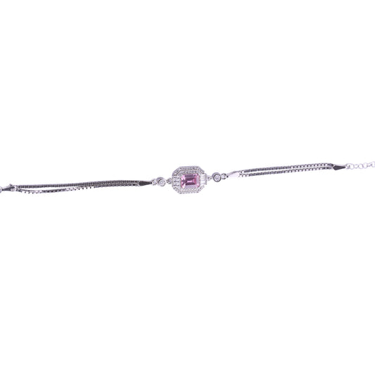 Blush Royale Pink Stone Silver Bracelet