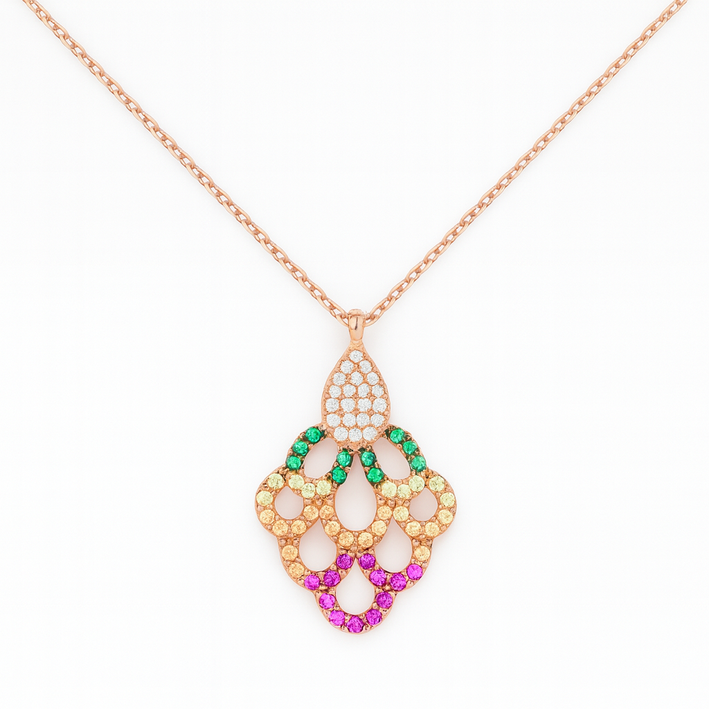 Multicolor Half Flower Pendant Necklace