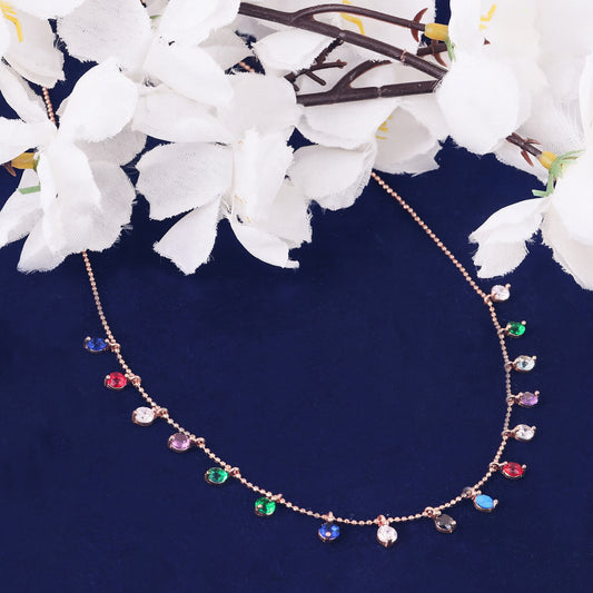 Radiant Multicolor Ball Charm Necklace in Rose Gold