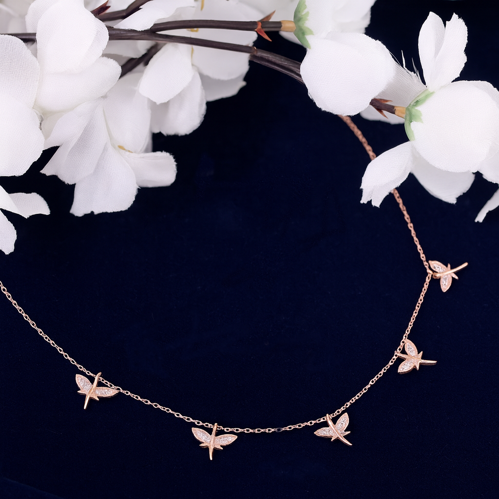 Butterfly Charm Necklace in Rose Gold