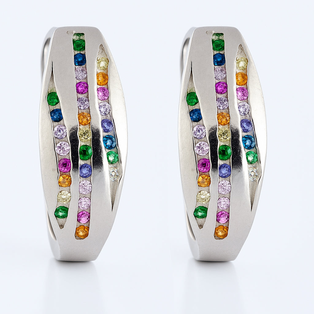 Triple Row Multicolor Stone Hoop Earrings