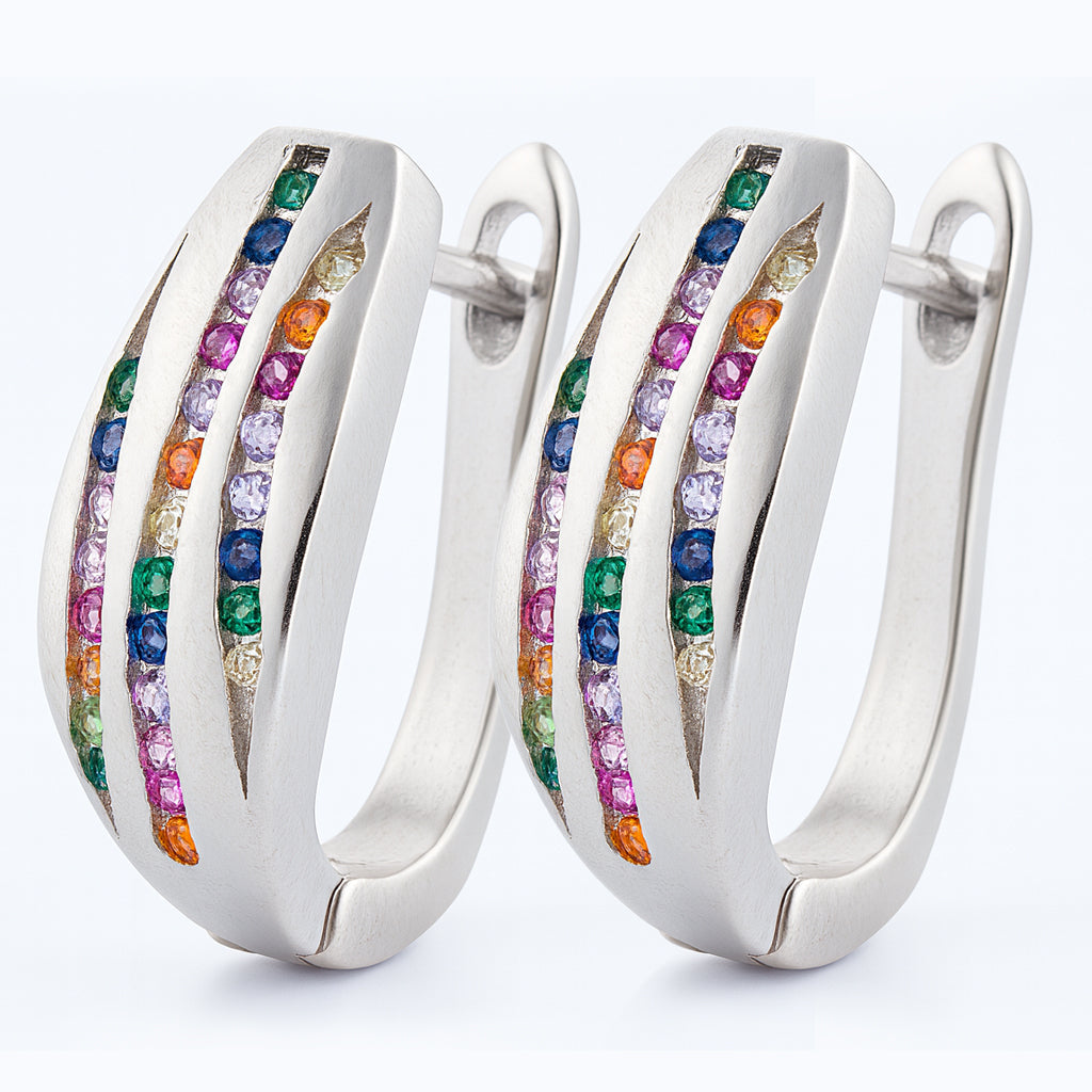 Triple Row Multicolor Stone Hoop Earrings