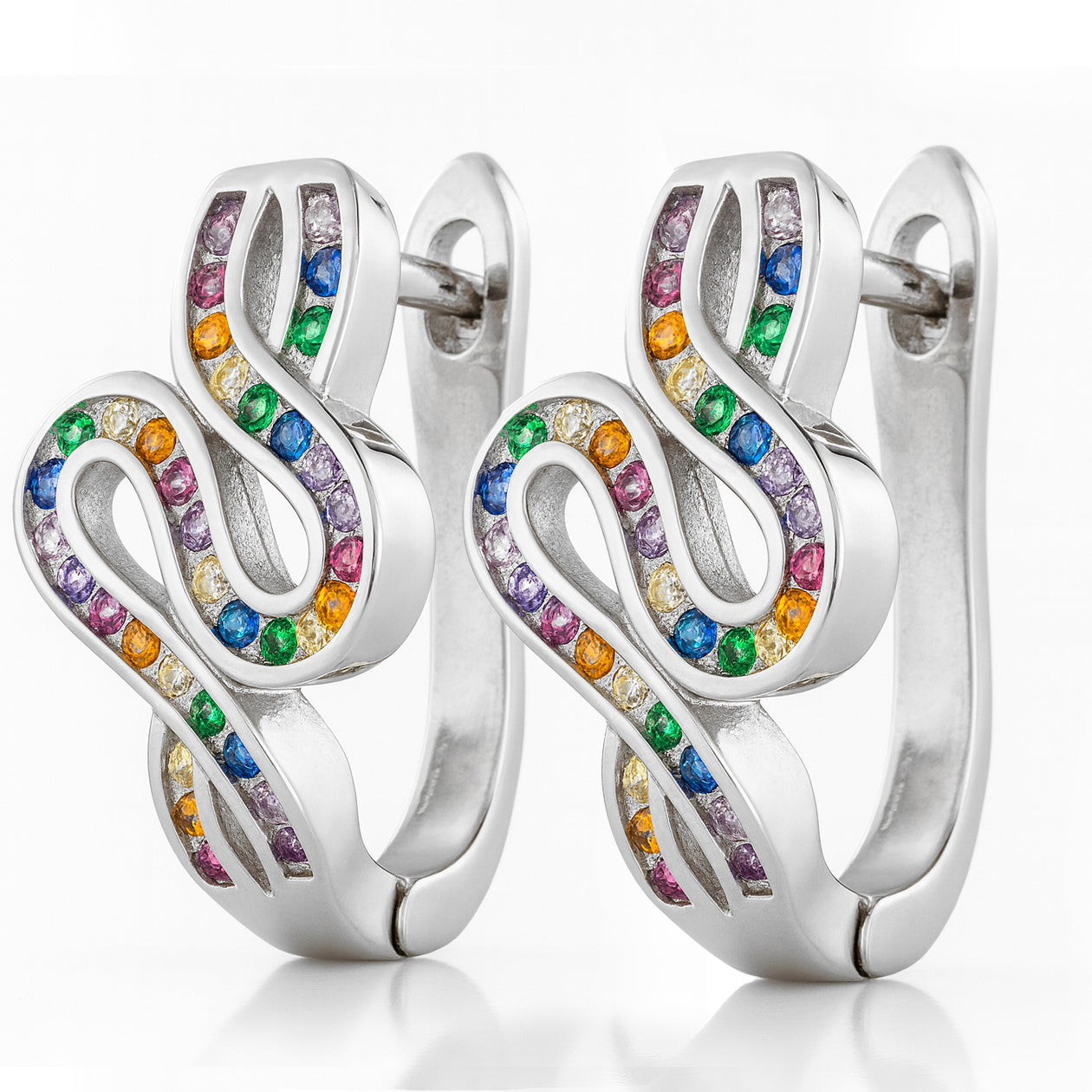 Serpent Multicolor Stone Hoop Earrings