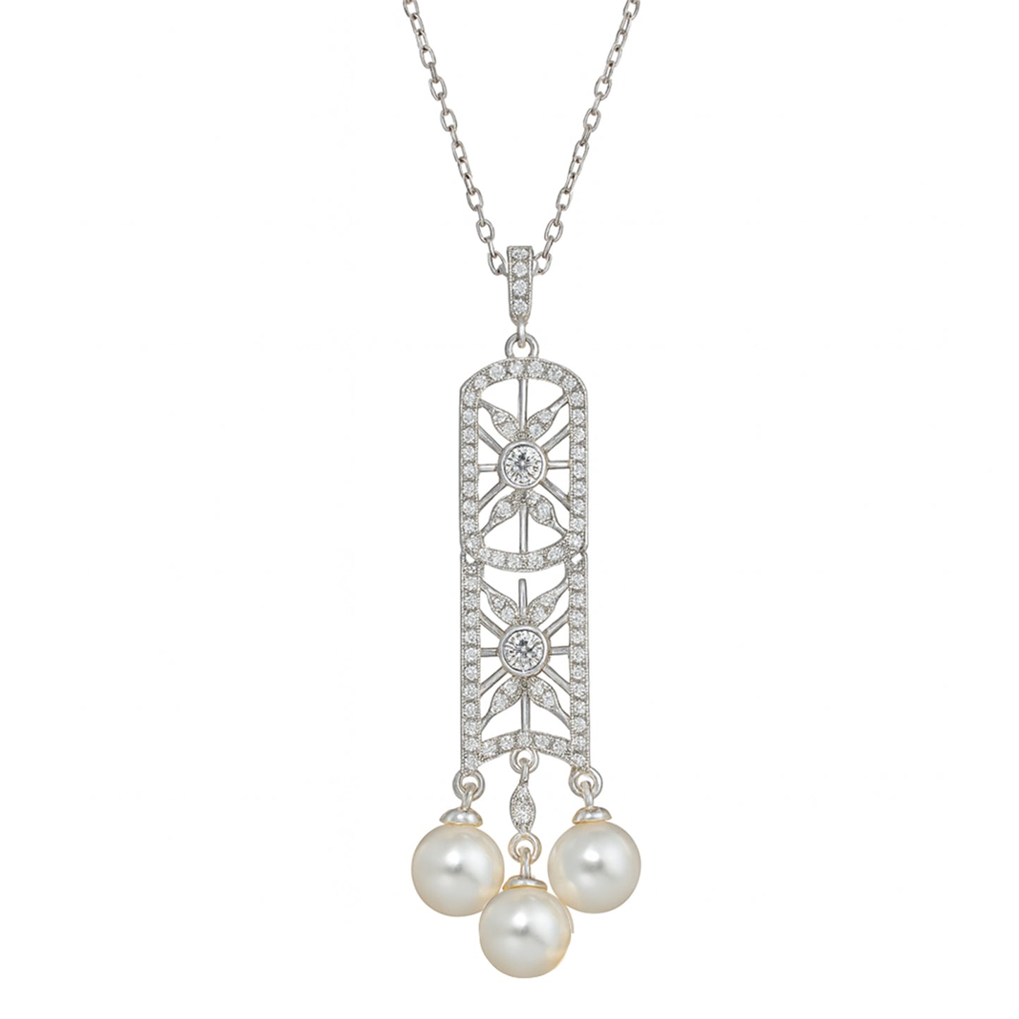 Triple Pearl Long Pendant Necklace