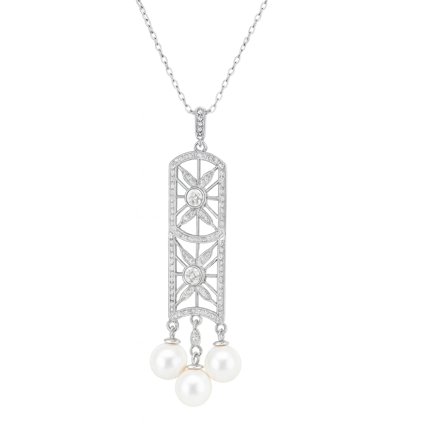 Triple Pearl Long Pendant Necklace
