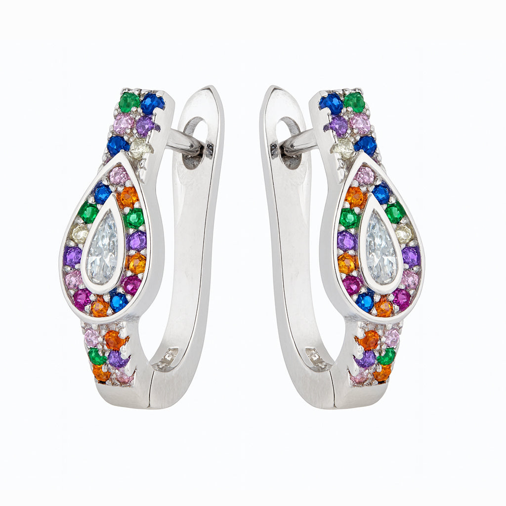 Multicolor Crystal Drop Bali Earrings
