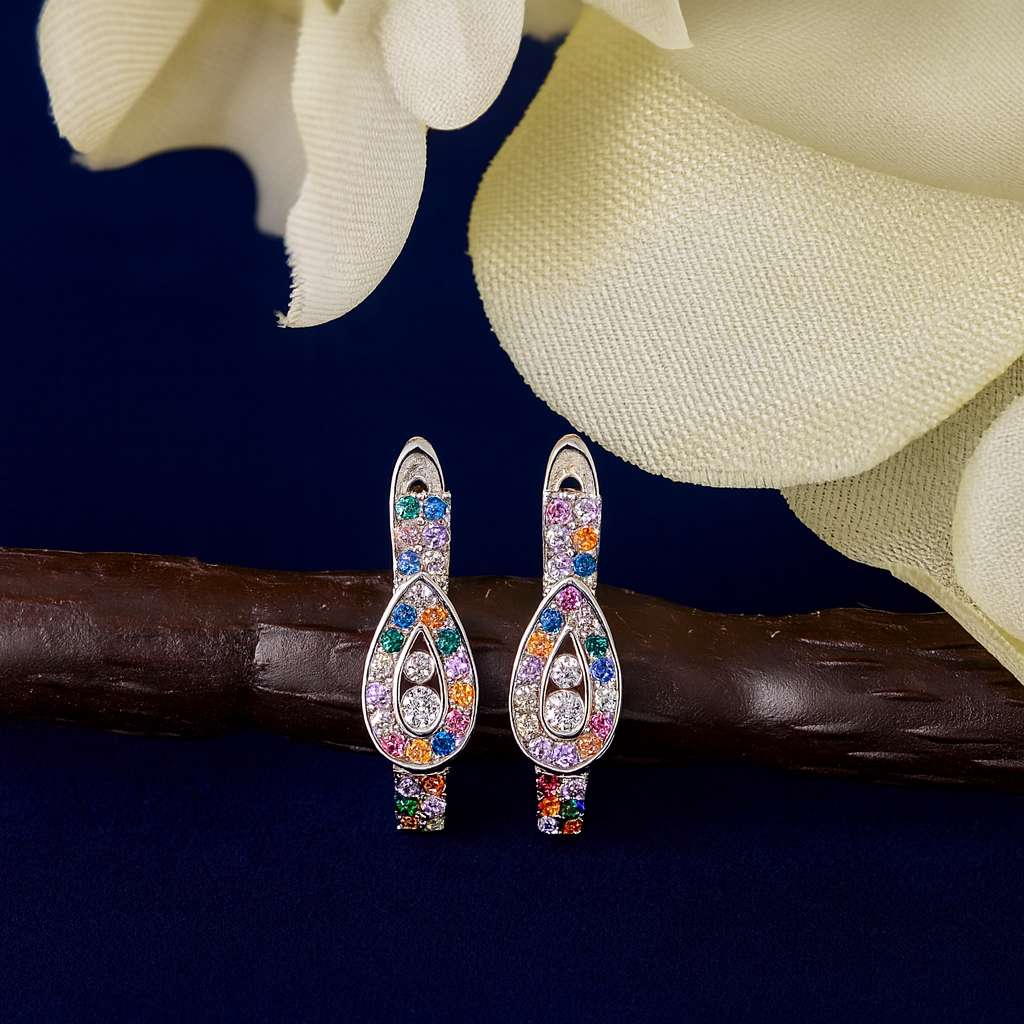 Multicolor Crystal Drop Bali Earrings