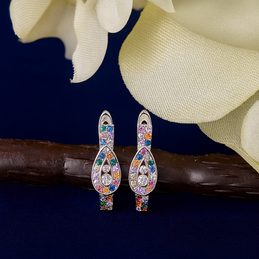 Multicolor Crystal Drop Bali Earrings