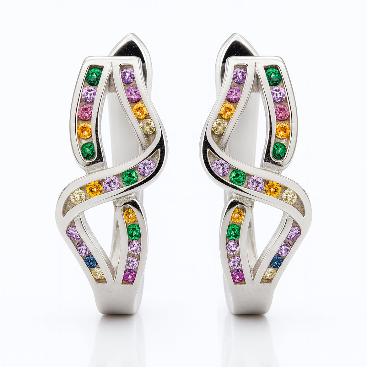 Infinity Loop Hoop Earrings with Multicolor Stones