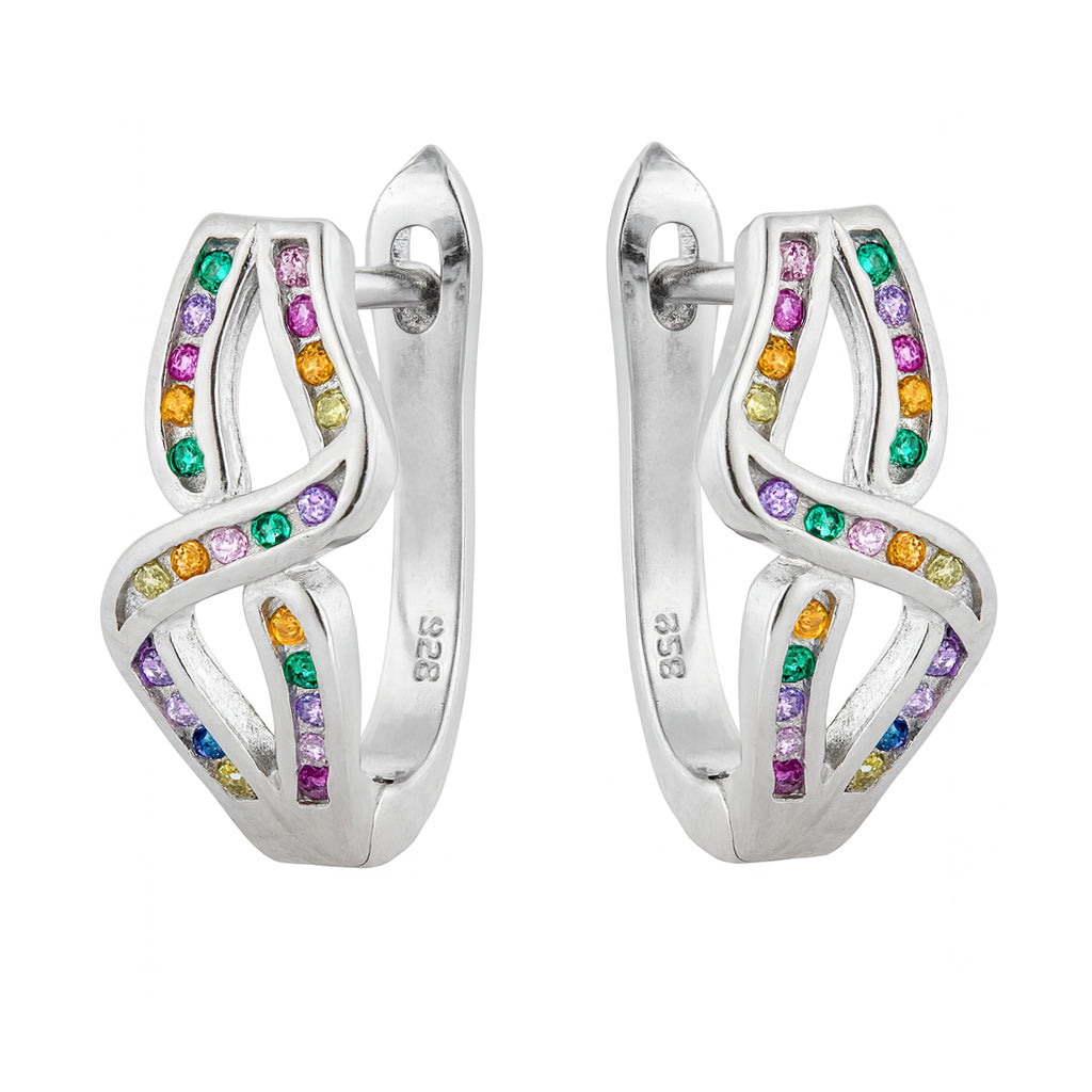 Infinity Loop Hoop Earrings with Multicolor Stones