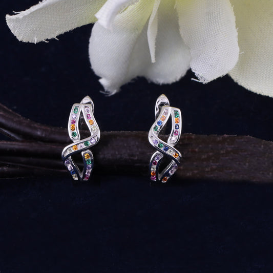 Infinity Loop Hoop Earrings with Multicolor Stones