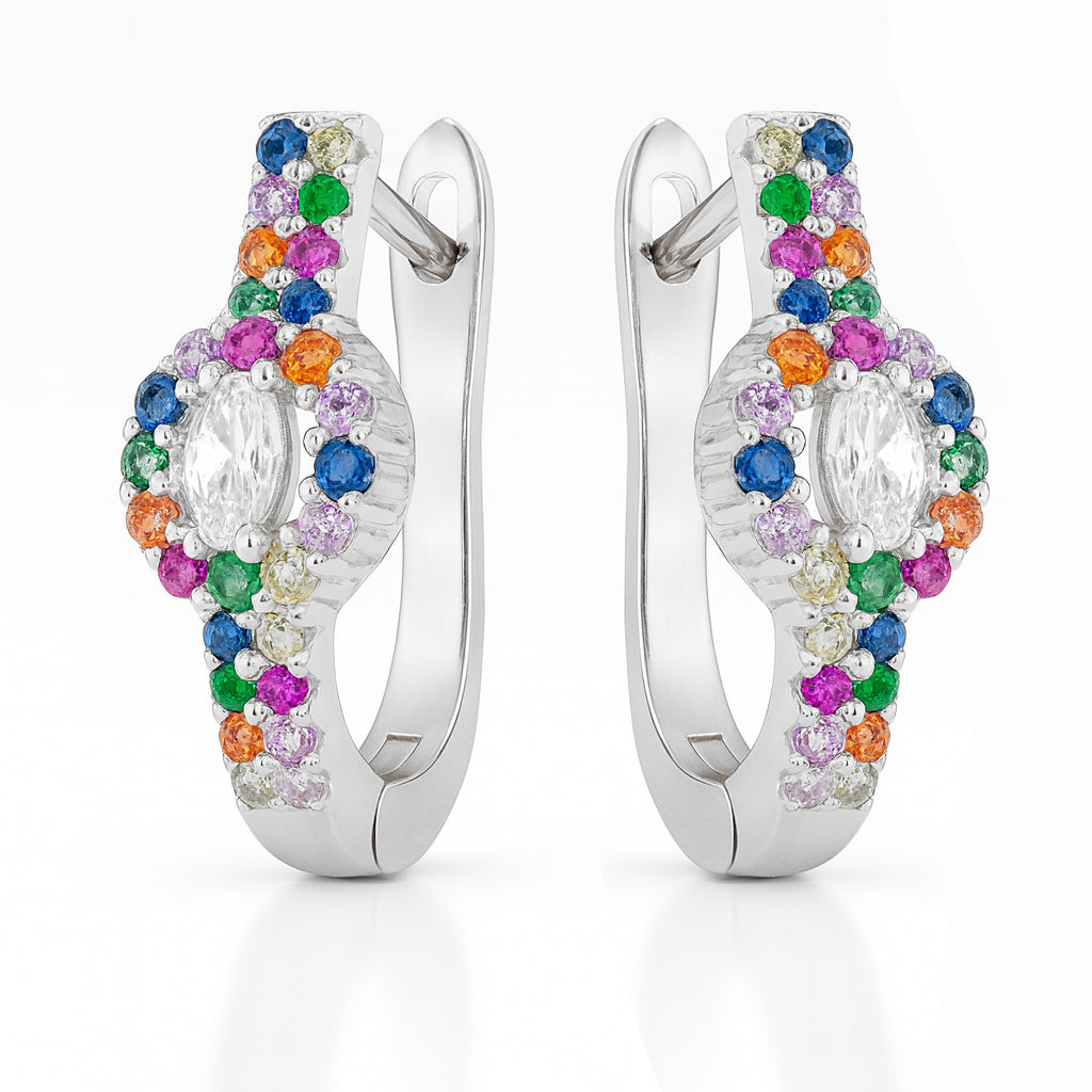 Round Multicolor Hoop Earrings with Center Stone