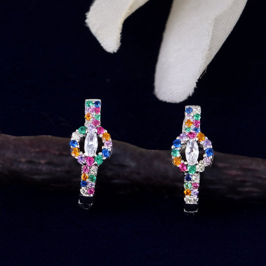 Round Multicolor Hoop Earrings with Center Stone