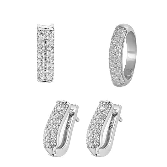 Bali Bloom Set – Studded Stone Pendant, Ring & Earrings in 925 Silver