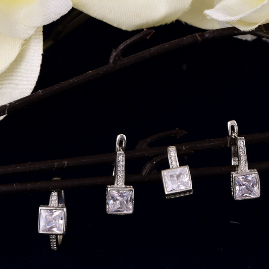 Square studded with centre stone Square Studded Pendant, Ring & Earrings in 925 Silver with Evil Eye Center