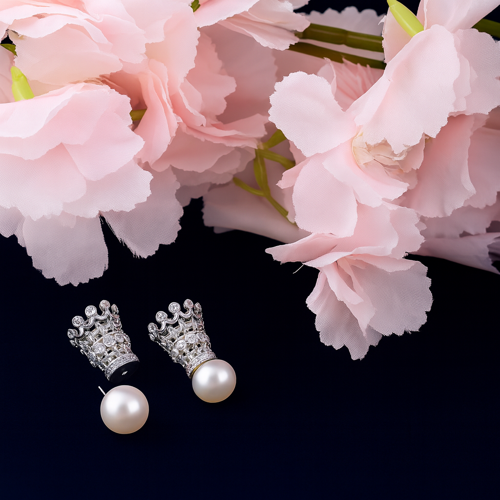 Pearl Bugadi-Style Earrings with Studded Stones