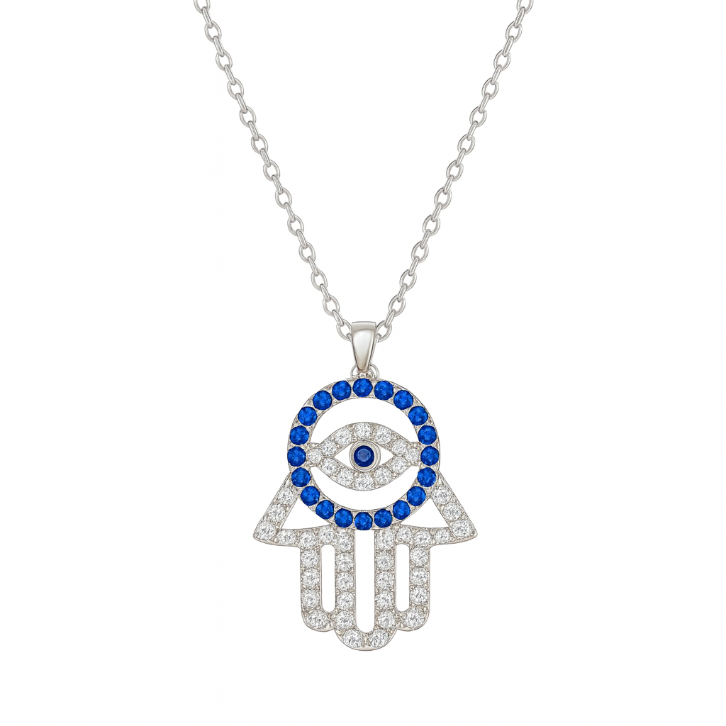 Hamsa hand with Evil eye pendent with chain