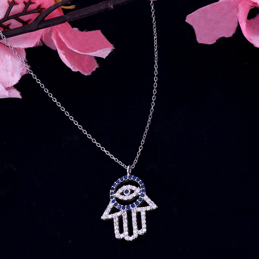 Hamsa hand with Evil eye pendent with chain