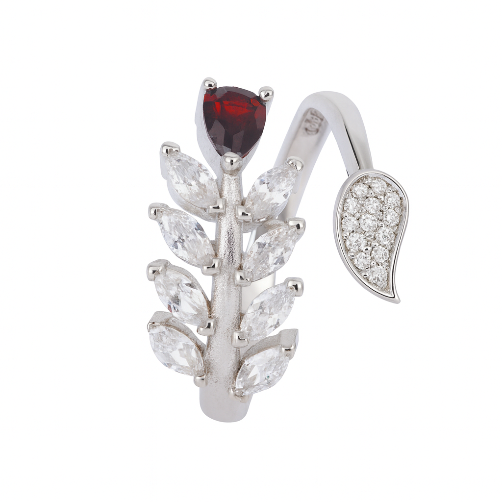 Flower & Leaf Adjustable Ring with Brown Drop