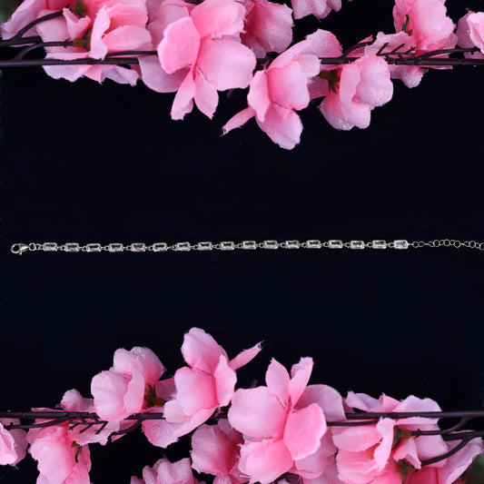 Crystal Elegance Silver Bracelet (Rectangle studded)