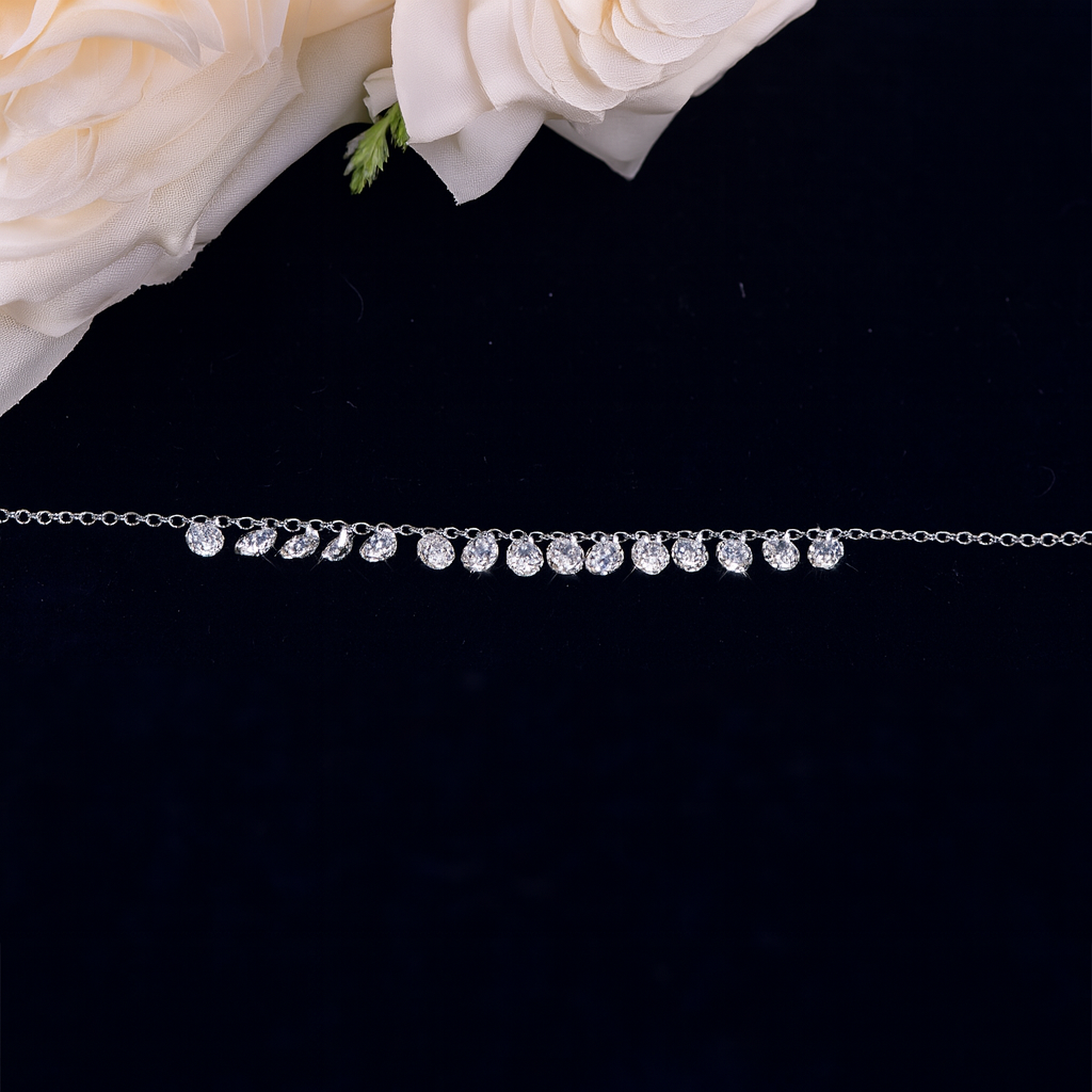 Twinkle Drops Silver Bracelet (Hanging round crystal bracelet)