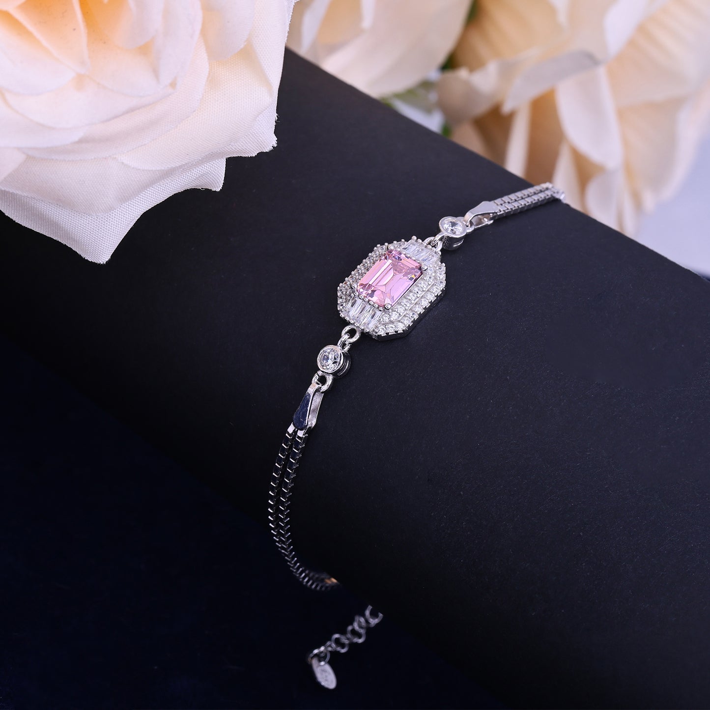 Blush Royale Pink Stone Silver Bracelet
