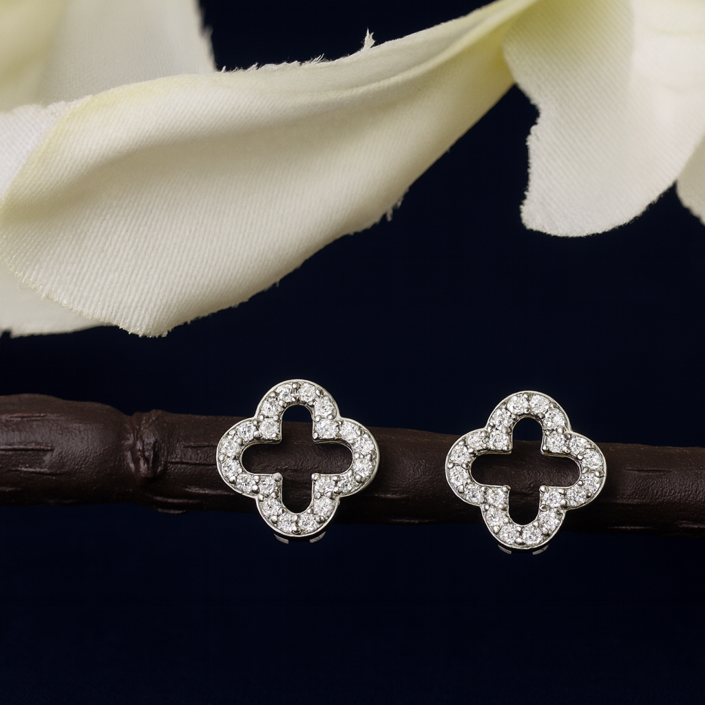 White Stone Floral Bali Earrings