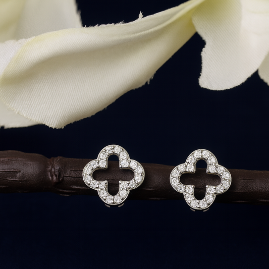 White Stone Floral Bali Earrings