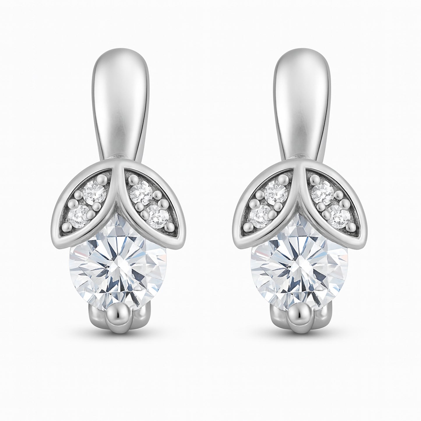 Floral Leaf Elegance Silver Bali Earrings