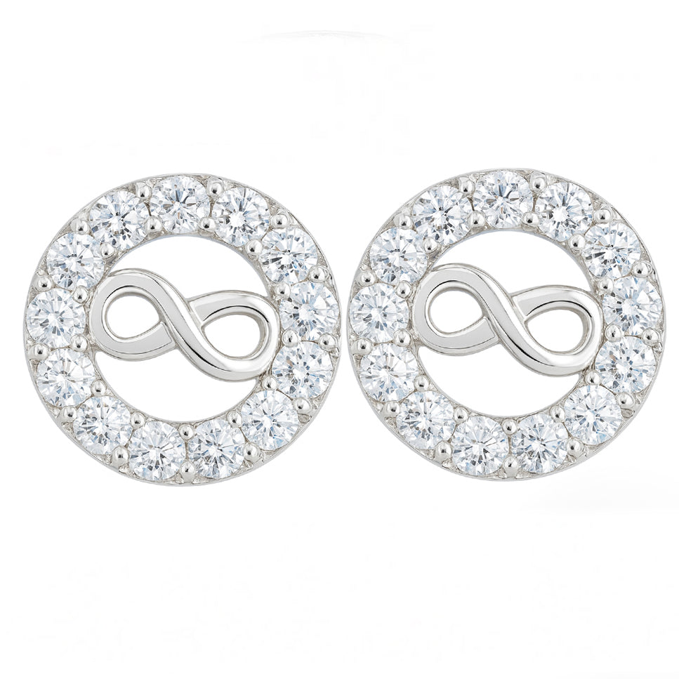 Infinity Round Stud Earrings with Sparkling Stones