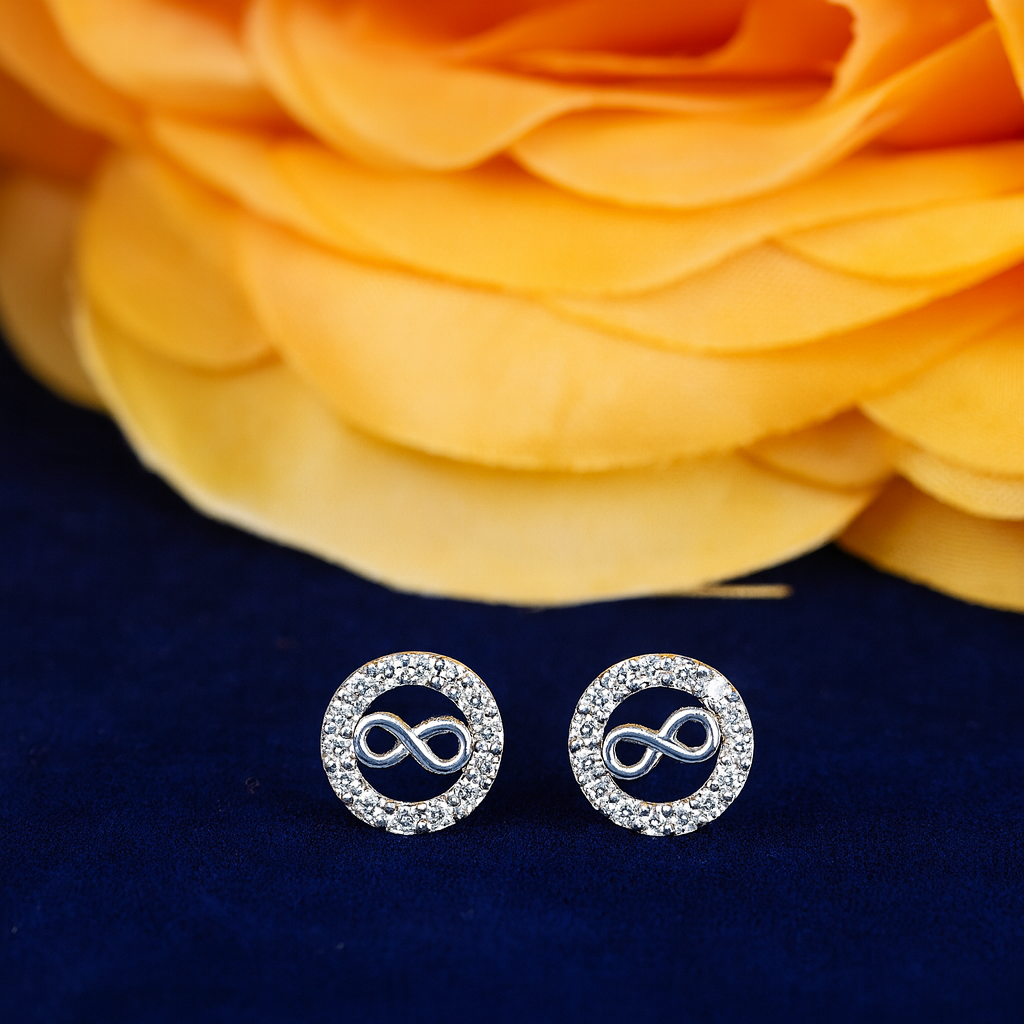 Infinity Round Stud Earrings with Sparkling Stones