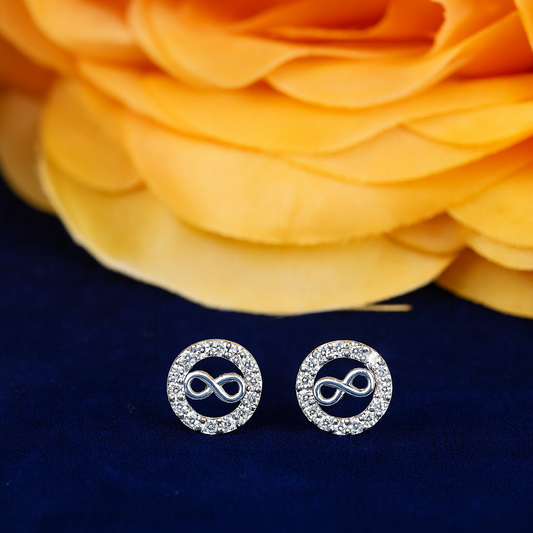 Infinity Round Stud Earrings with Sparkling Stones