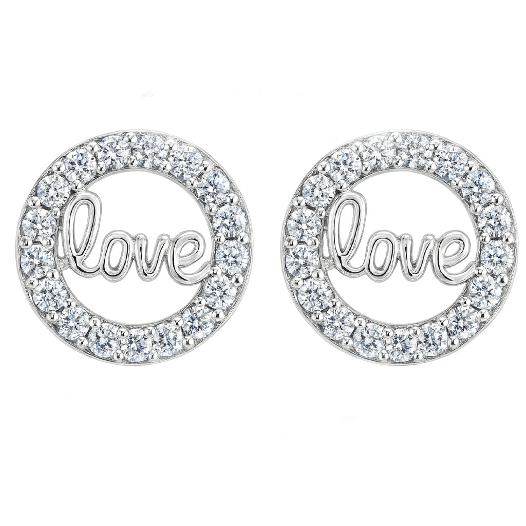 Round Love Initials Stud Earrings with Sparkling Stones