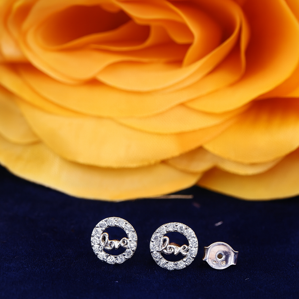 Round Love Initials Stud Earrings with Sparkling Stones