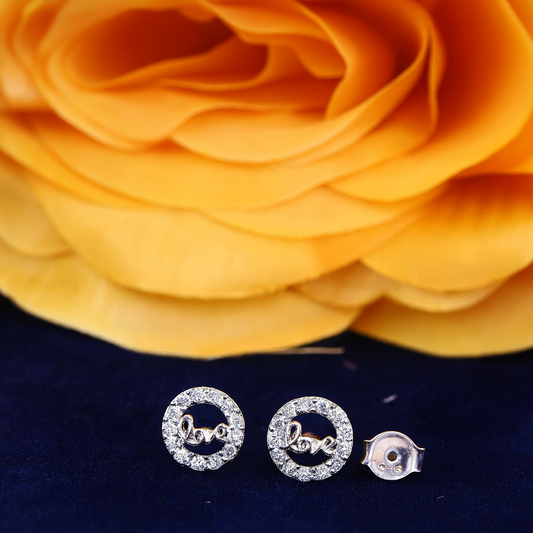 Round Love Initials Stud Earrings with Sparkling Stones