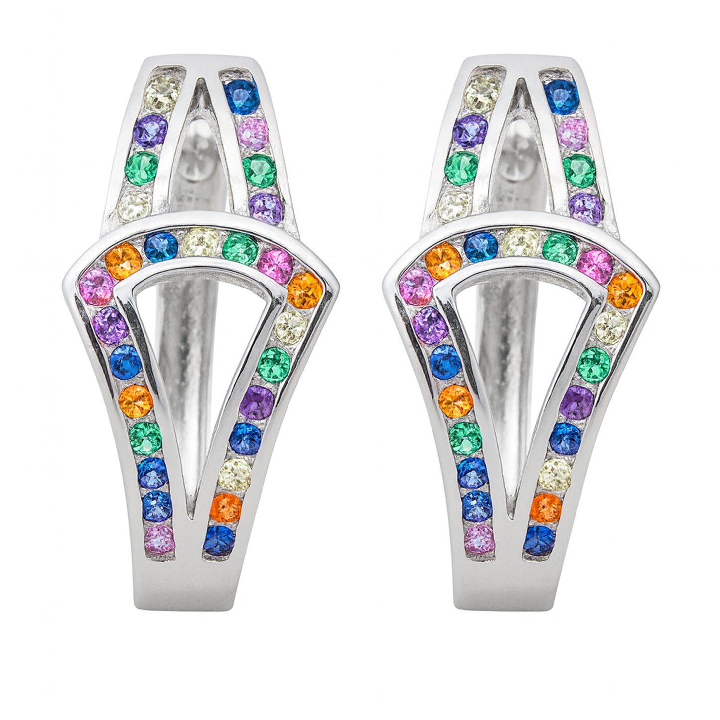 Triangle Hoop Earrings with Multicolor Stones