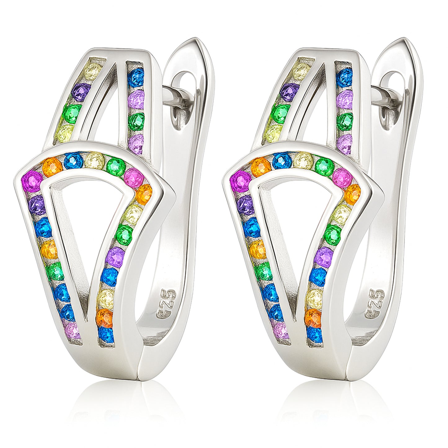 Triangle Hoop Earrings with Multicolor Stones