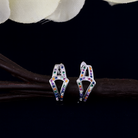 Triangle Hoop Earrings with Multicolor Stones