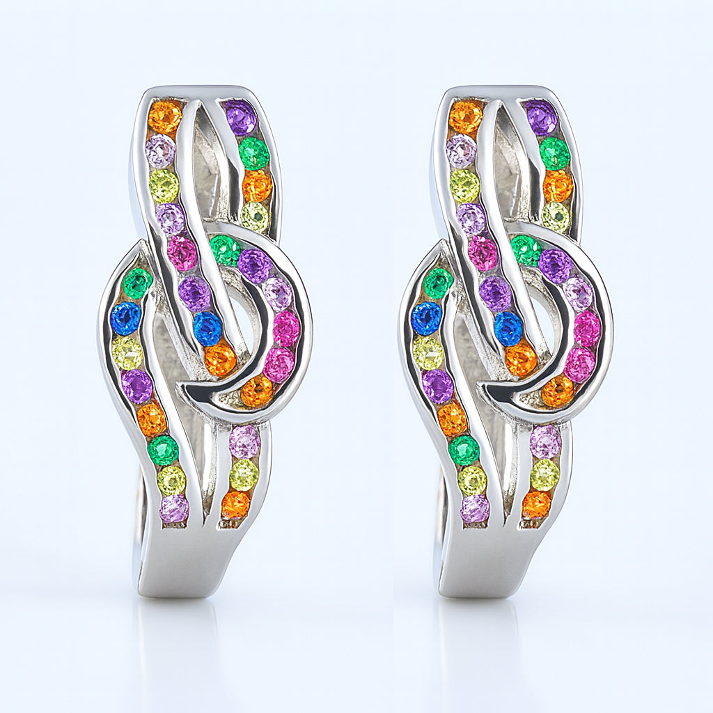 Infinity Design Hoop Earrings with Multicolor Stones