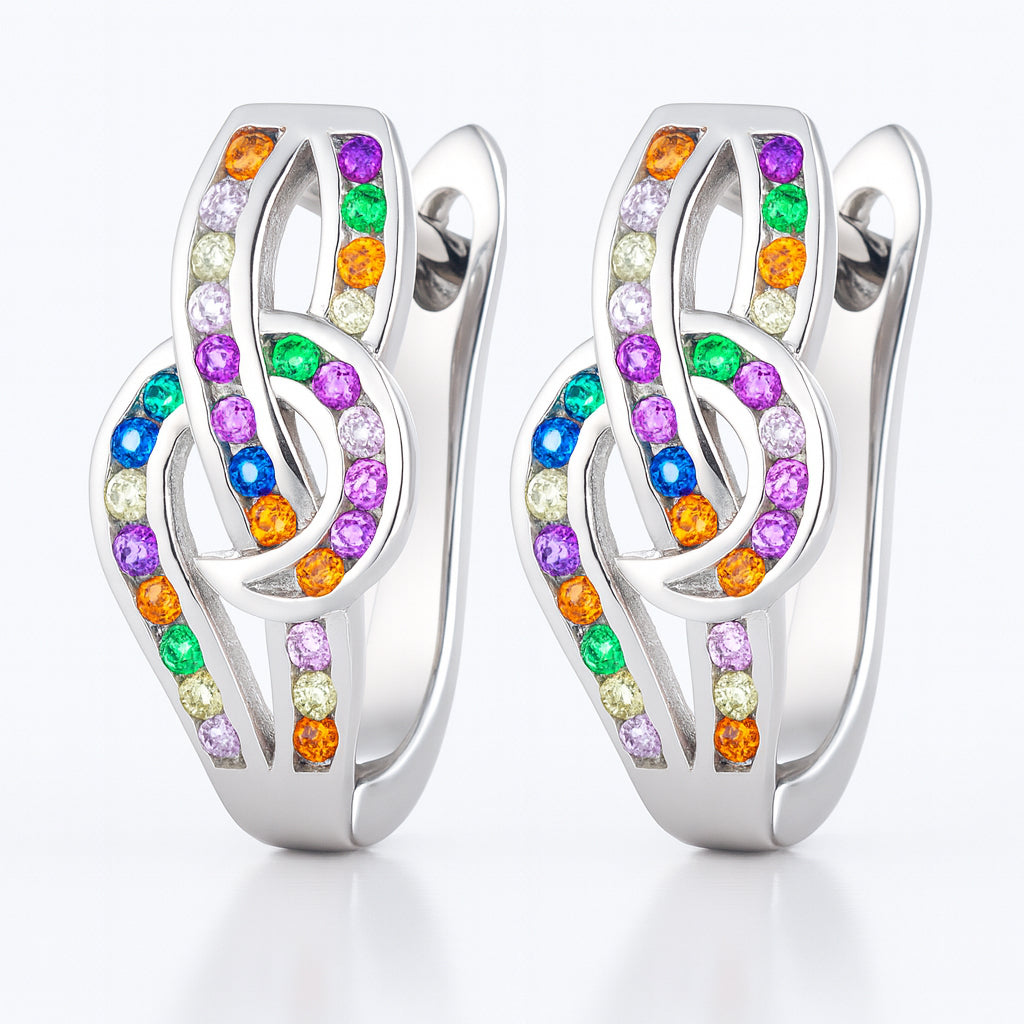 Infinity Design Hoop Earrings with Multicolor Stones