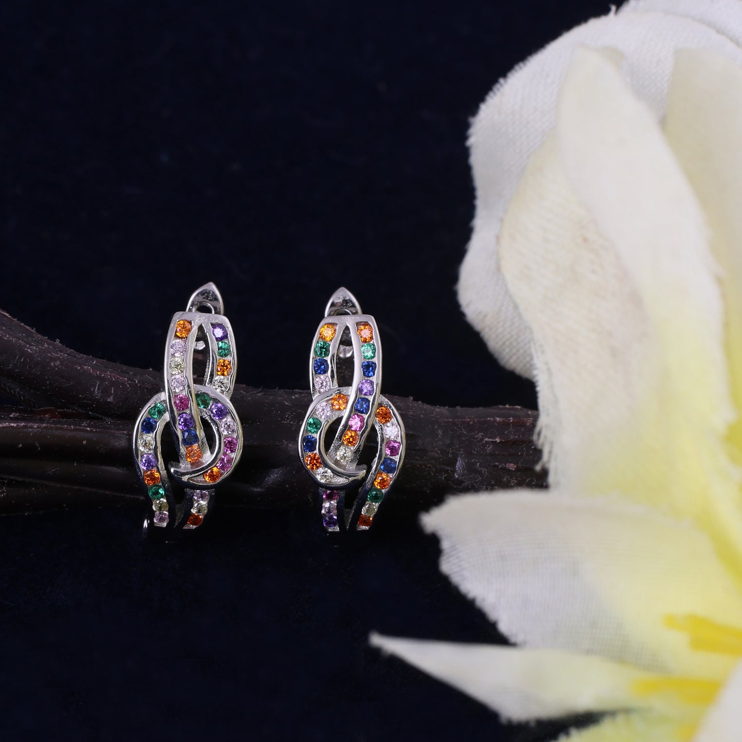 Infinity Design Hoop Earrings with Multicolor Stones