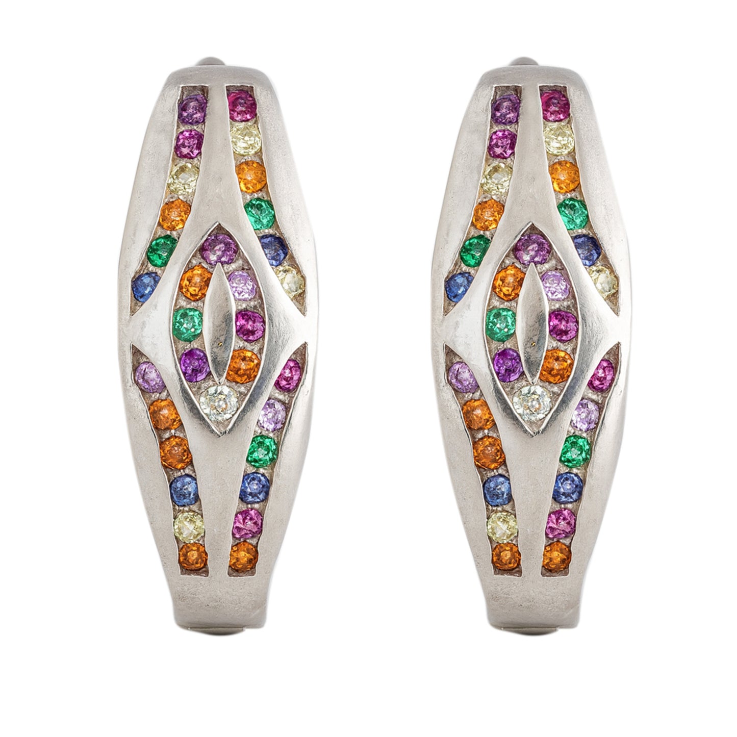 Serpent-Inspired Multicolor Stone Hoop Earrings